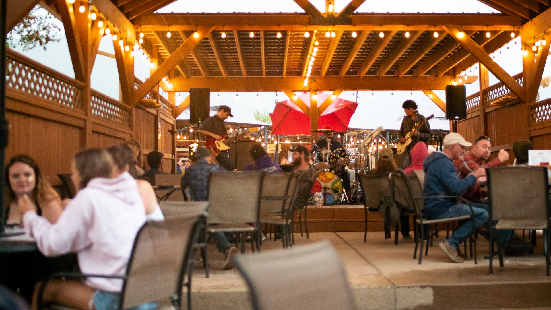 Wide view of the Whitewater Bar & Grill patio