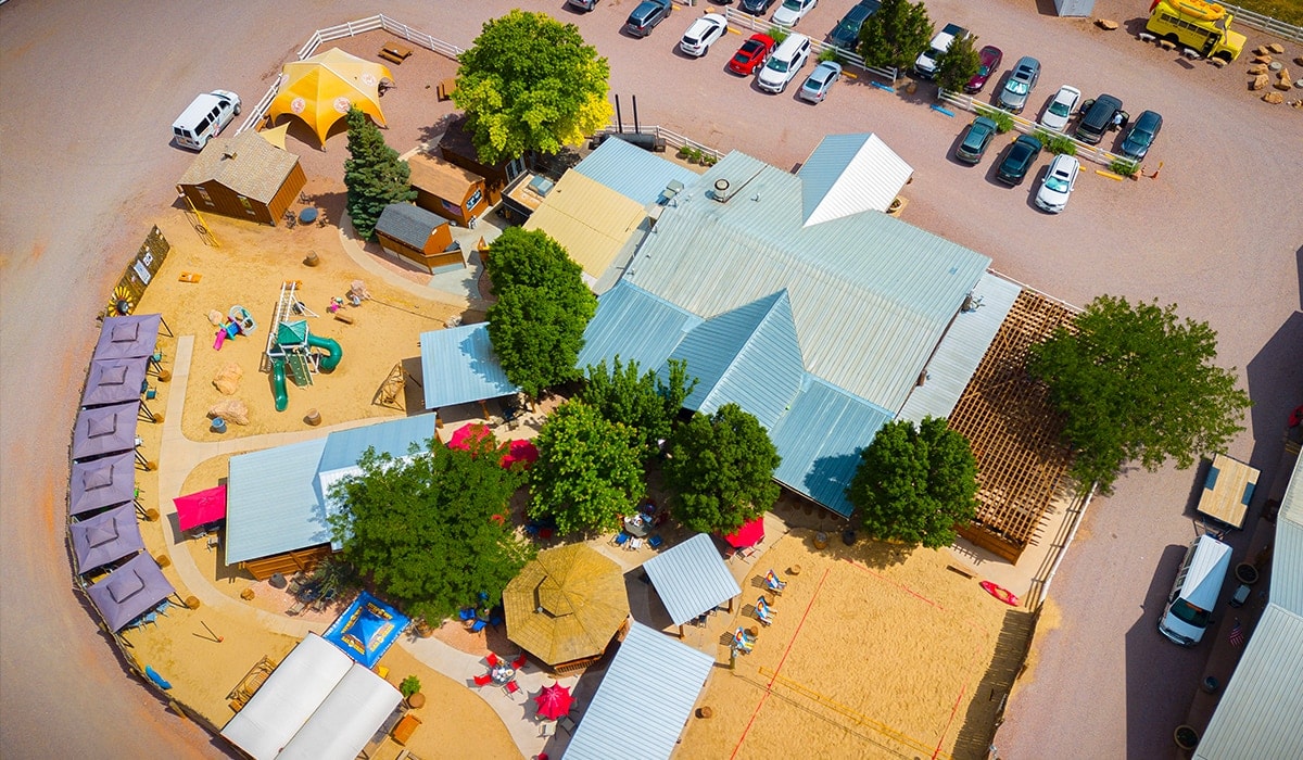 Aerial view of the full Whitewater Bar & Grill compound